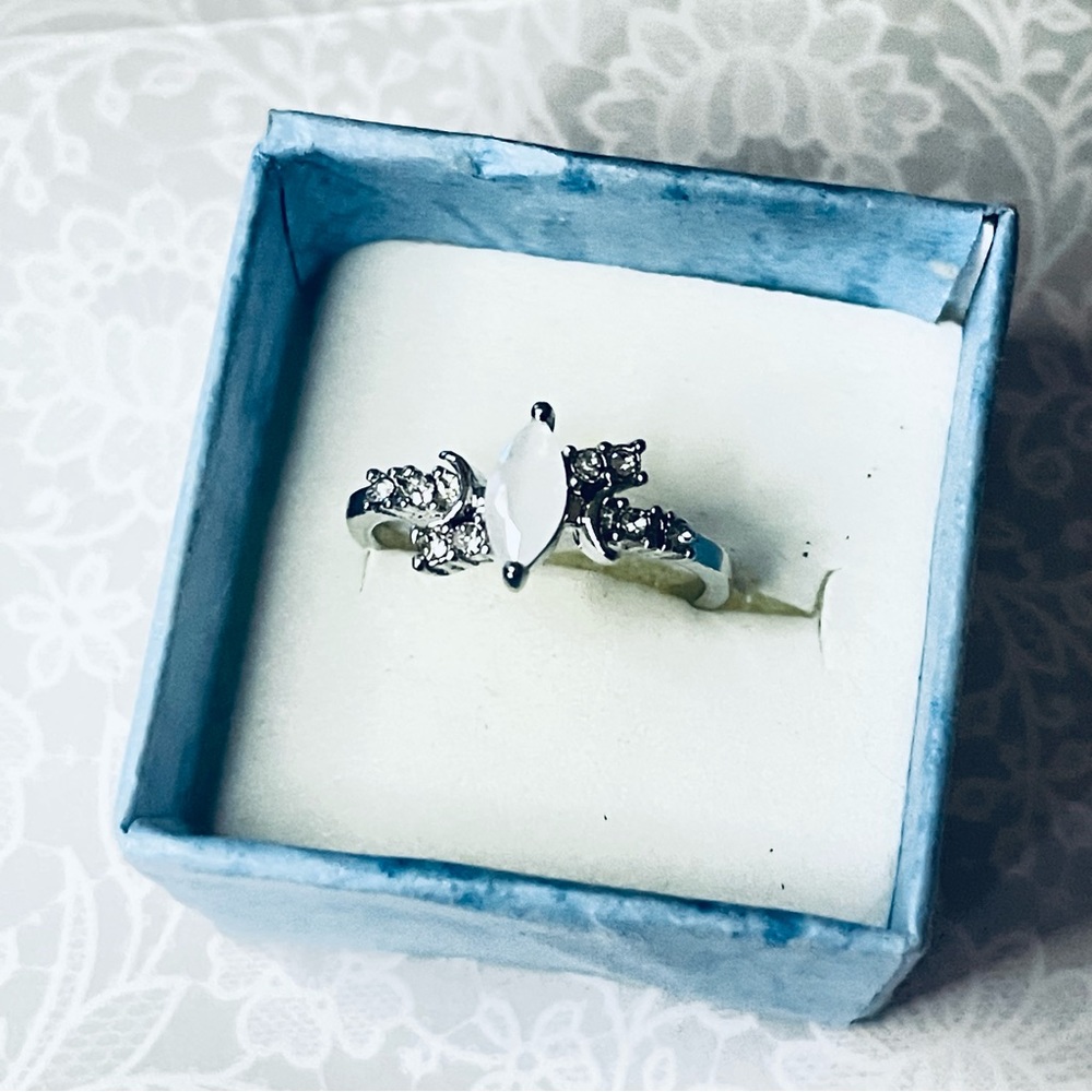 New Sterling Silver Handmade Moonstone White Sapphire Celestial Moon Star Ring - Picture 13 of 16